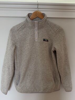 L.L. Bean Heathered Light Gray Snap-Front Fleece Pullover